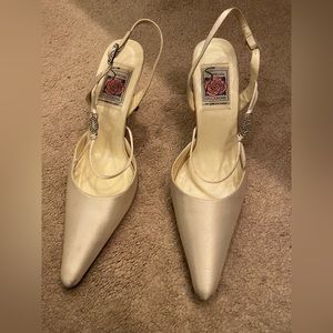 Gorgeous ivory satin sling backs